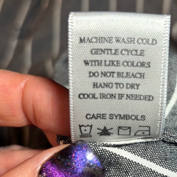 John Mark Button Down Shirt L Gray Striped Floral Trim Artsy Boho Top - Picture 5 of 7